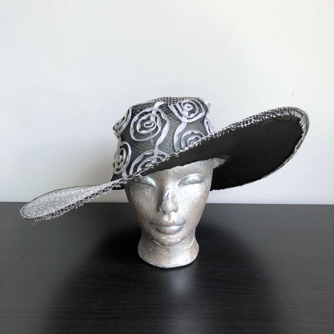 1980s Glitzy Silver Wide Brim Hat Women S Fashion Accessories On Carousell