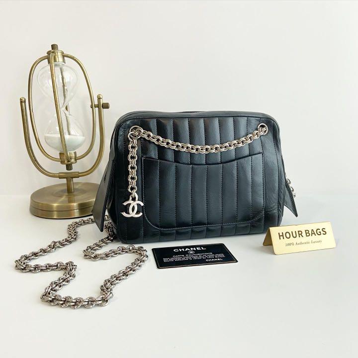 CHANEL #35405 Black Patent Leather Mademoiselle Camera Bag Vertical Quilted  Shoulder Bag