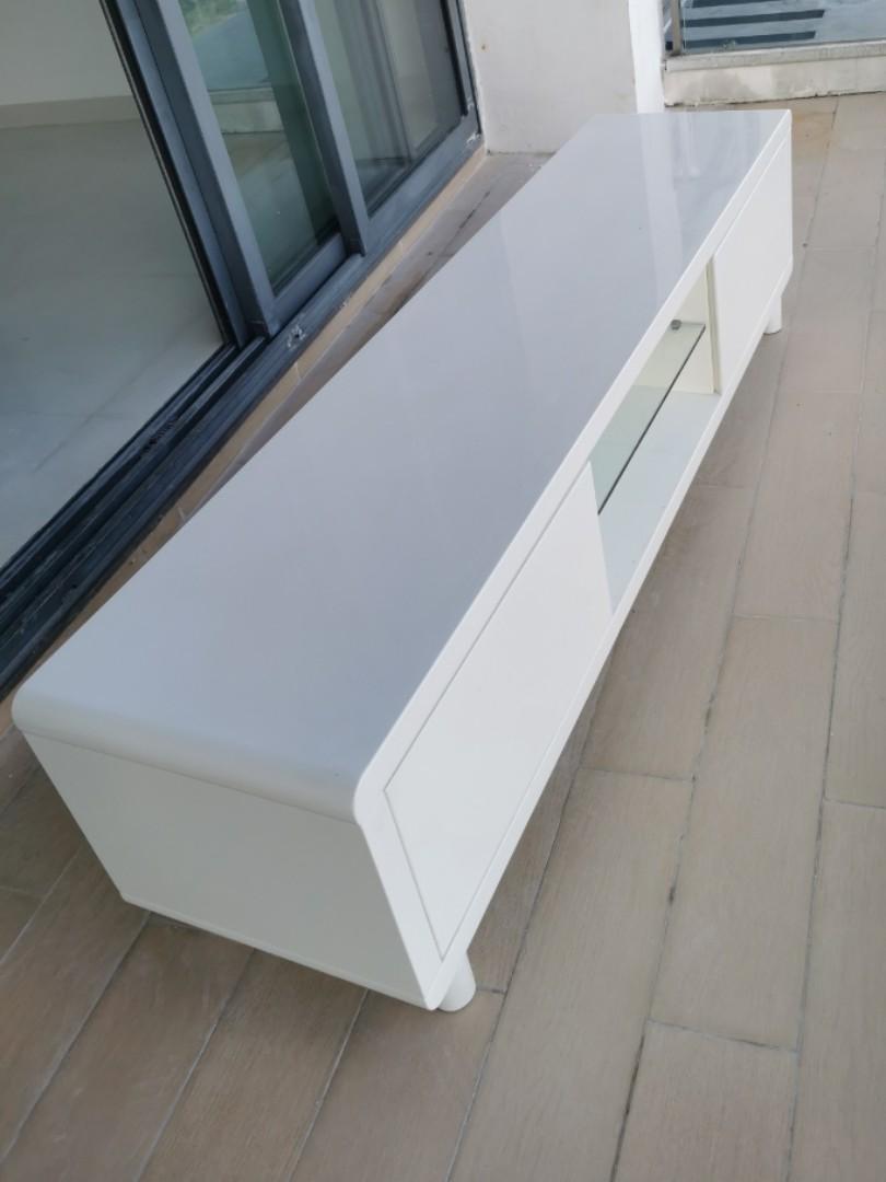 All white tv console (w soft closing), Furniture & Home Living