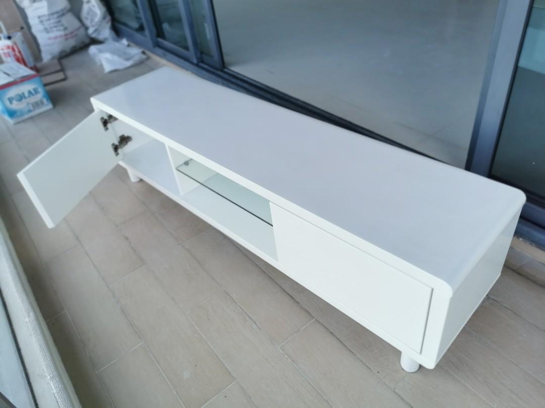 All white tv console (w soft closing), Furniture & Home Living