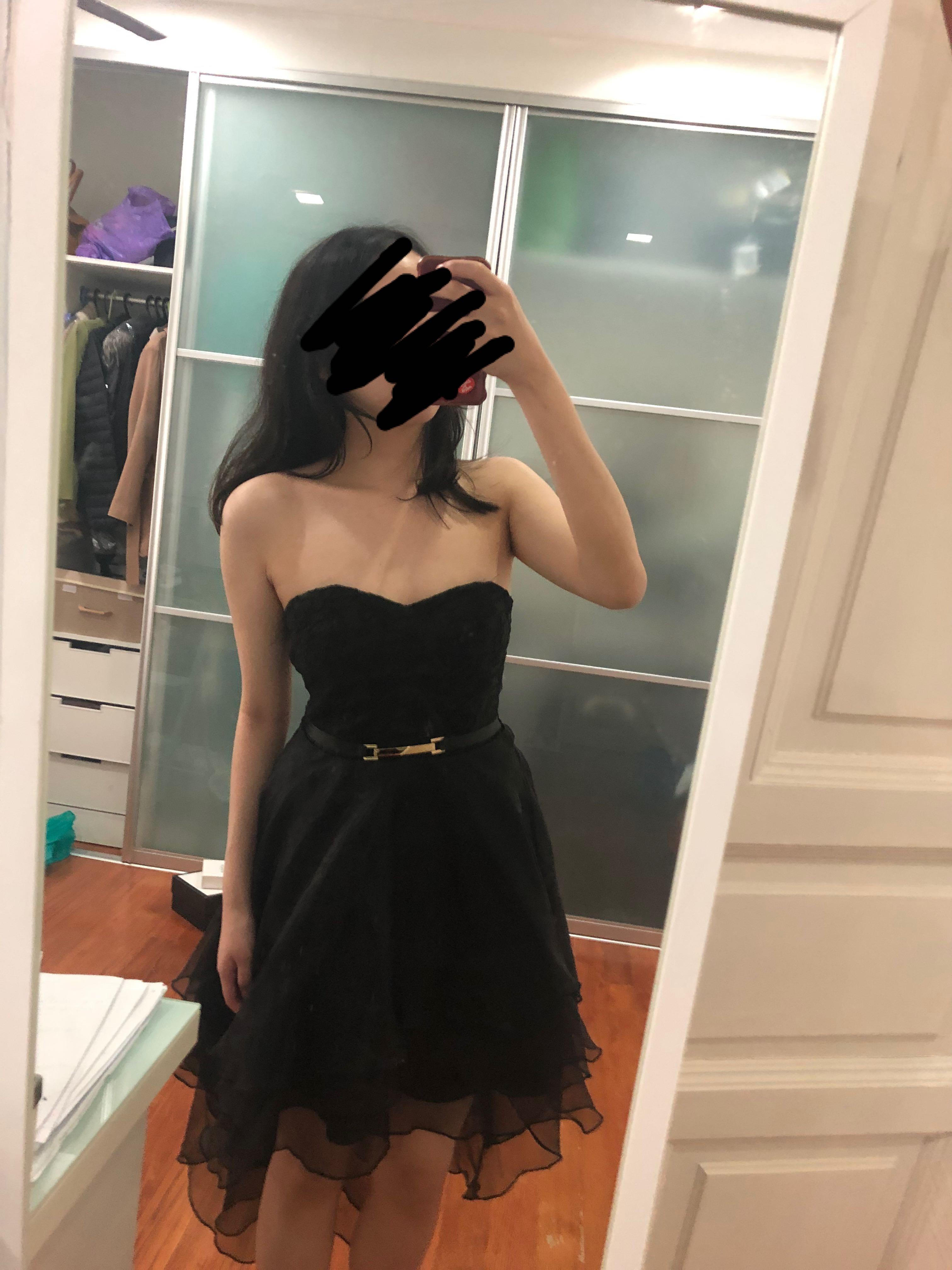 Black Layered Padded Prom Dress with belt details Size S Women s