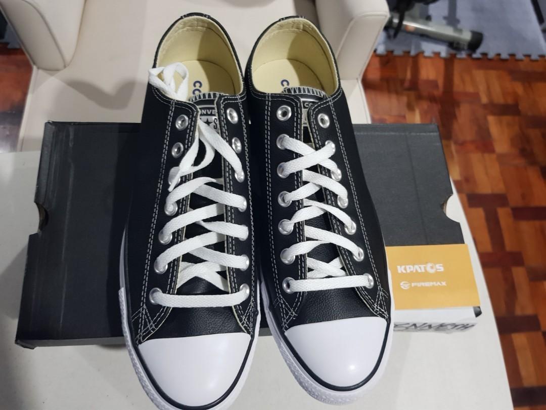 Converse Chuck Taylor All Star Classic Leather Low Top Sneakers Black White Unisex Shoes Size US 9.5 EU 43 Brand New w Box Papers Inserts