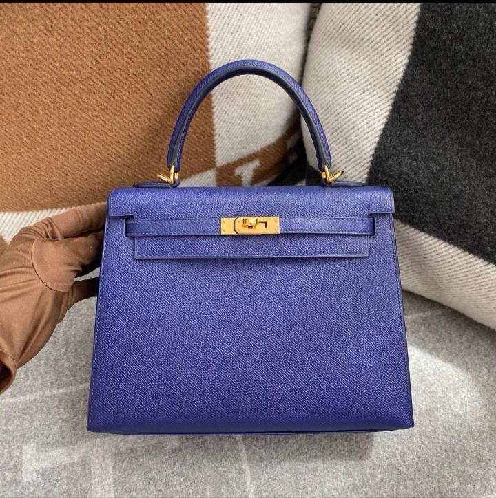 Hermes Kelly 25 Blue Encre Epsom Ghw, Luxury, Bags & Wallets On Carousell