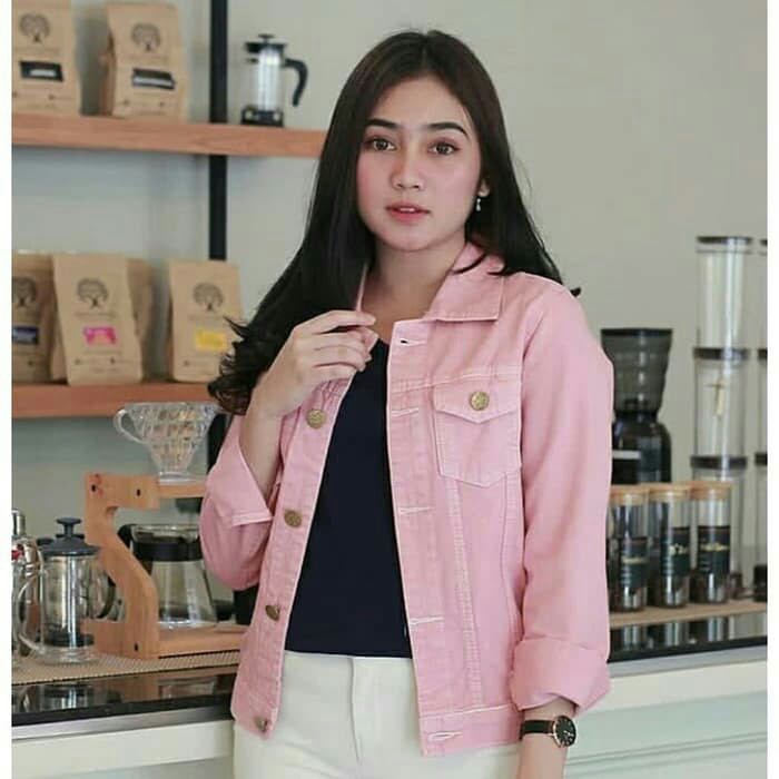 jaket denim pink