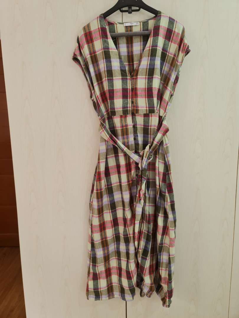 mango checked linen dress Gingham-print midi-dress - Women