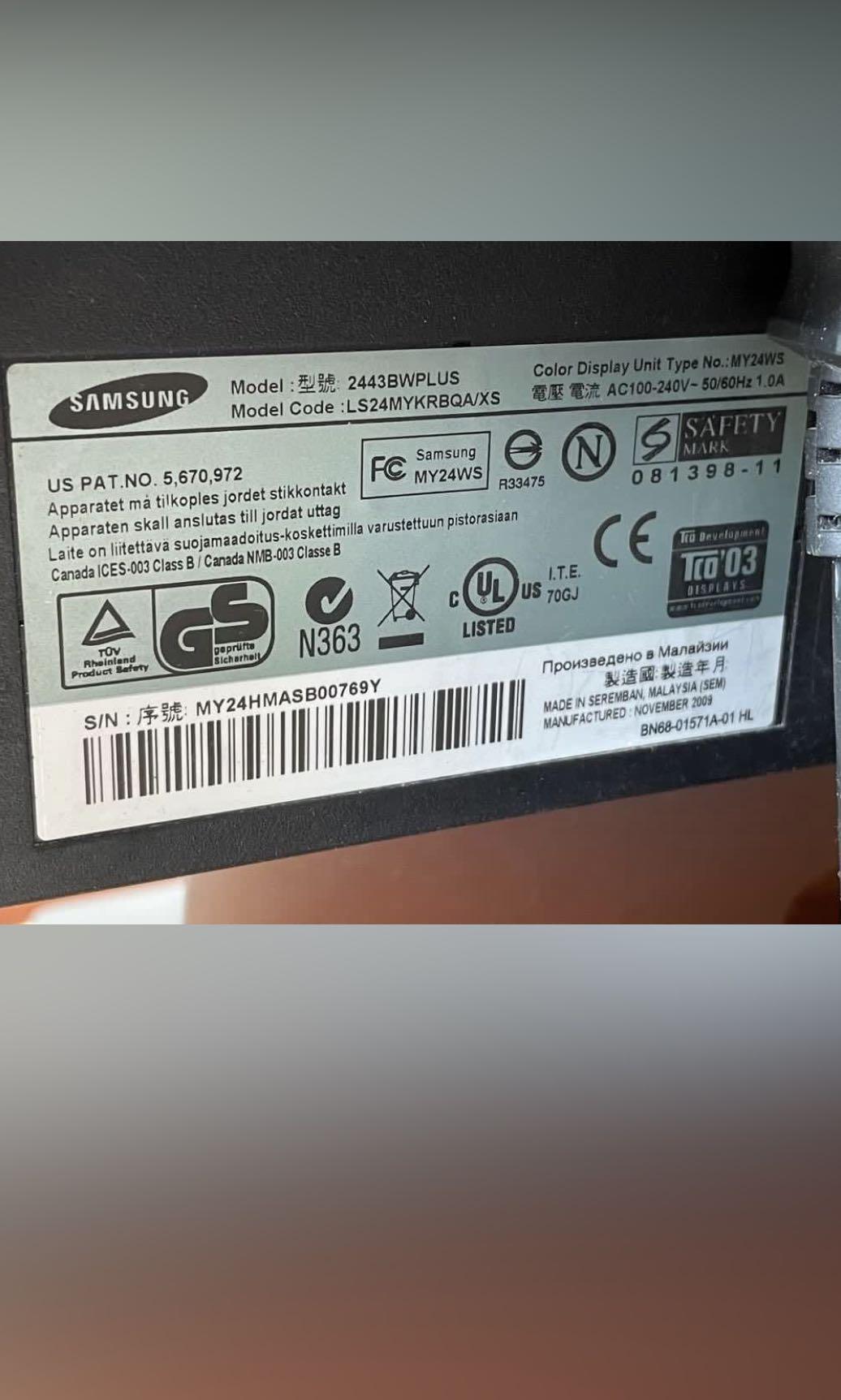 Samsung 24” monitor, Computers \u0026 Tech, Parts \u0026 Accessories, Monitor Screens  on Carousell