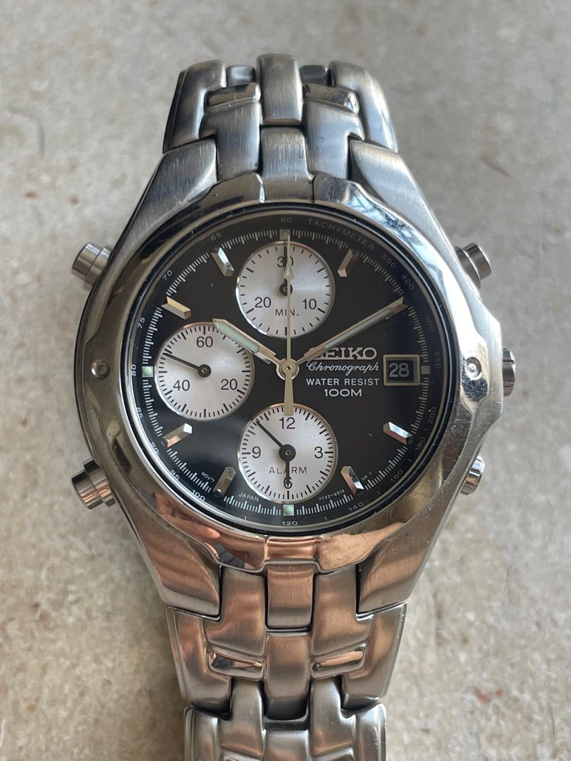Seiko 7T32-6M90 stainless steel Chronograph Watch, 名牌, 手錶- Carousell