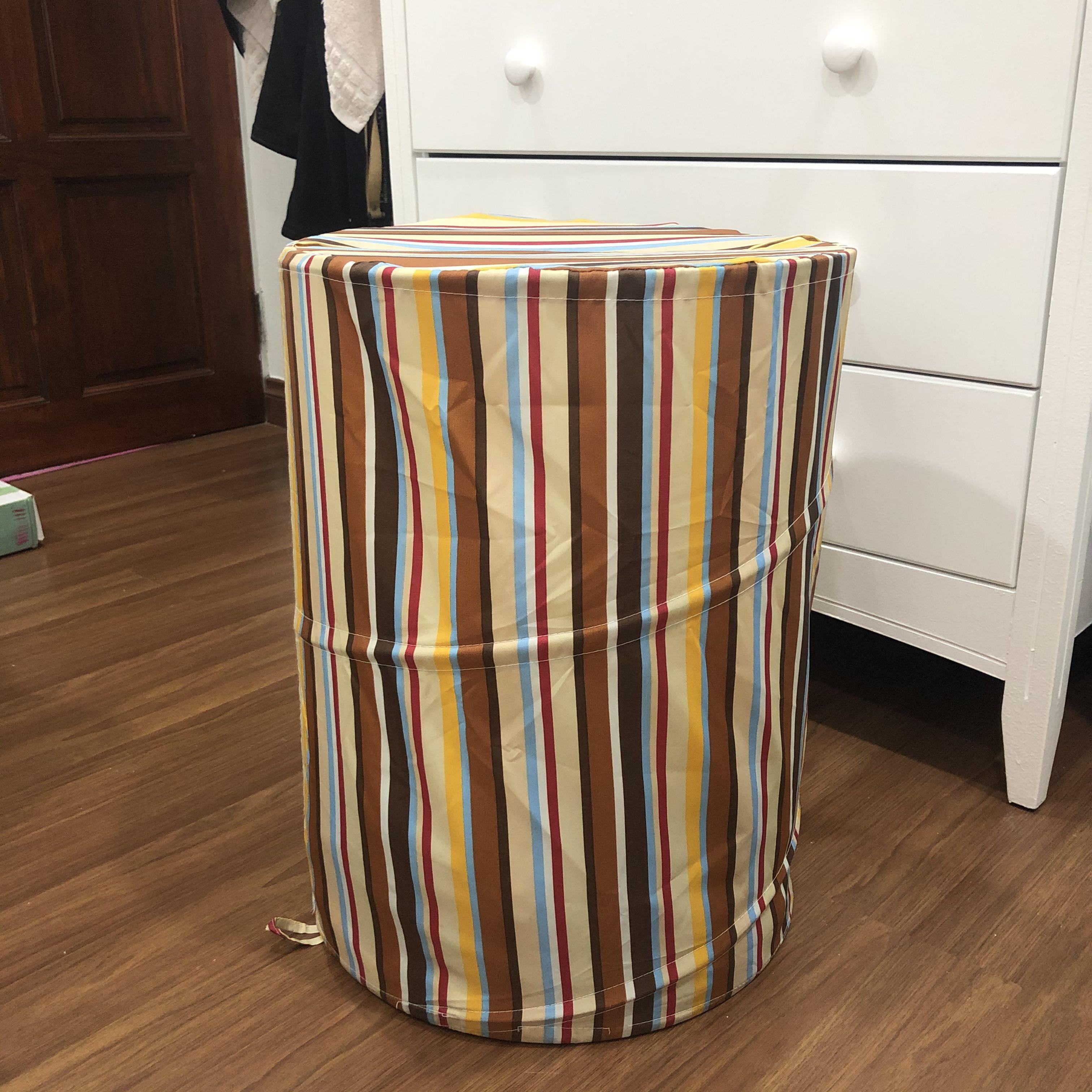 Spotlight Striped Foldable Laundry Basket Hamper Bag