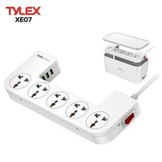 TYLEX XE07 Power Strip Box 5 Universal Socket Port + 3 USB Charging Port 2M Thicken Copper Power Cord 100V-250V