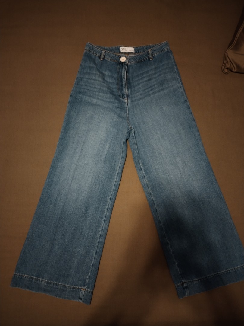 Zara jeans wide leg, Fesyen Wanita 