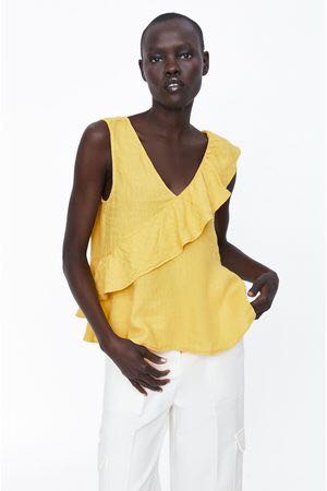 ZARA linen ruffle top, Women's Fashion 
