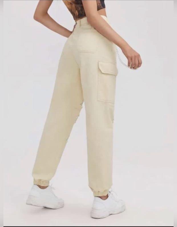 Brand New Off White Distressed Ripped Cargo Jogger Jeans Pants