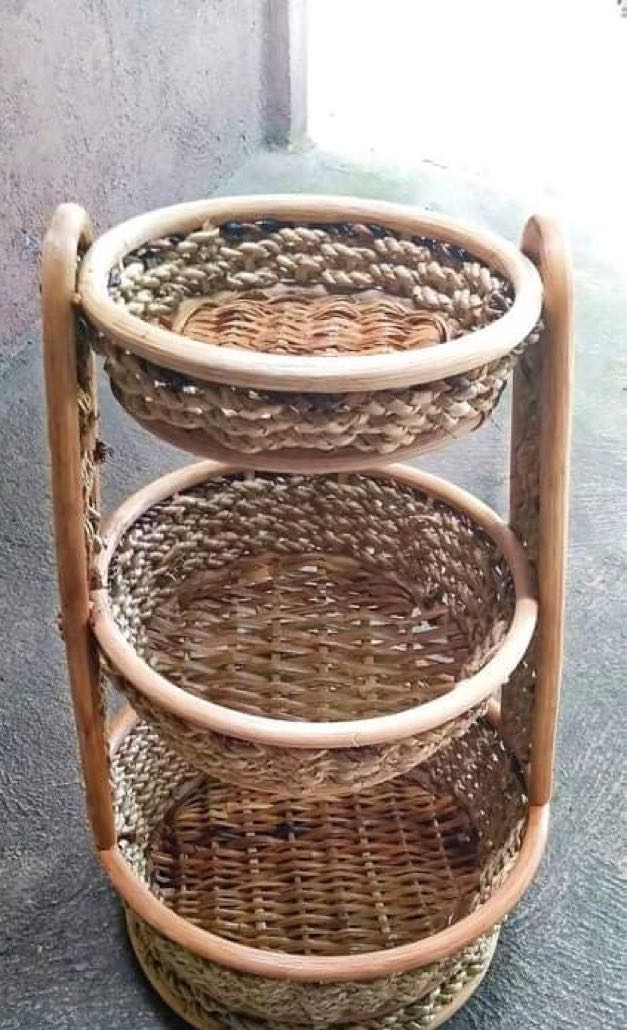 3 Layer Rattan Abaca Fruit Tray, Furniture & Home Living, Kitchenware