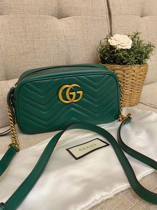 Authentic Gucci Marmont Small Camera Bag Emerald Green Luxury