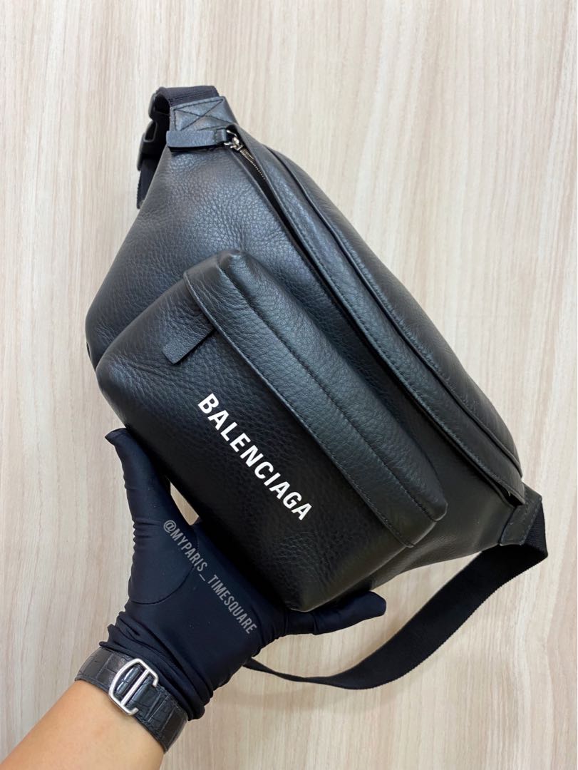 Balenciaga Black Everyday Logo Print Leather Belt bag Luxury