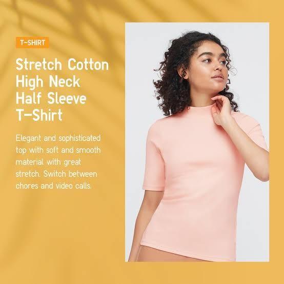 Stretch Cotton High Neck Half Sleeve T-Shirt