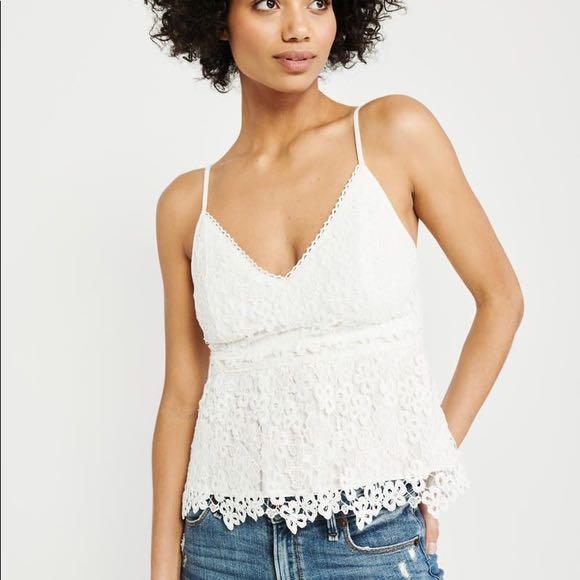 brand new Abercrombie and Fitch A F white lace peplum tank top