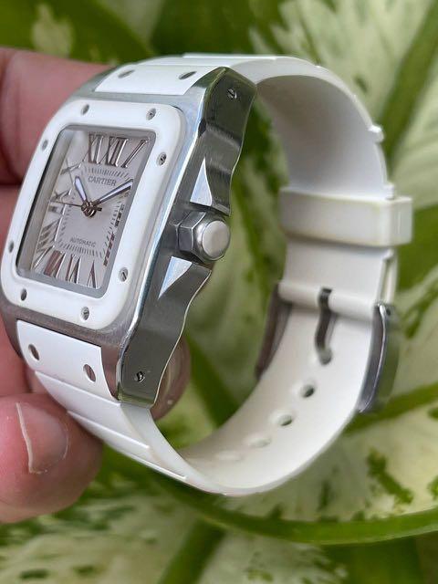 Cartier watch white rubber strap 2025
