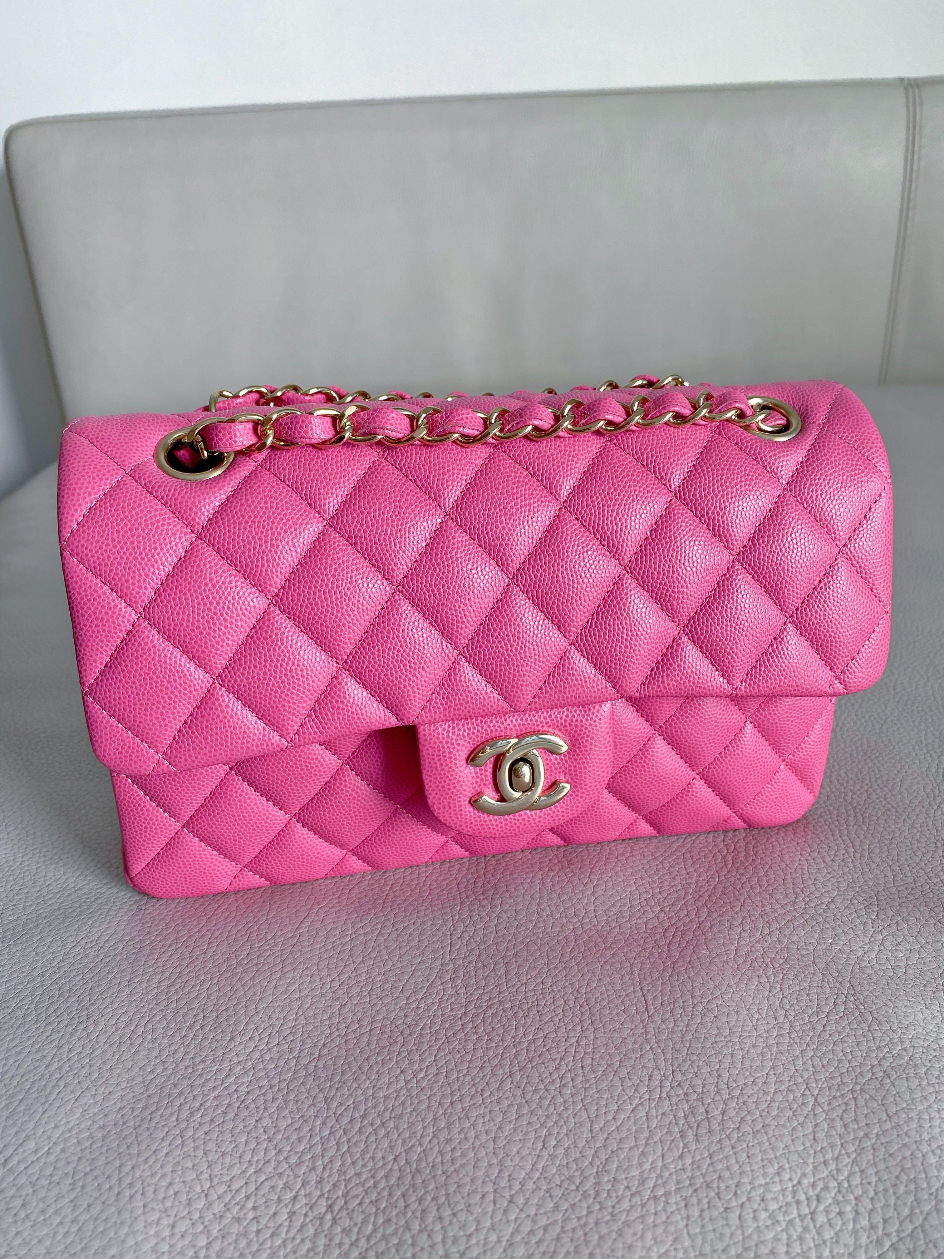 Chanel bubble gum pink caviar small classic flap bag LGHW