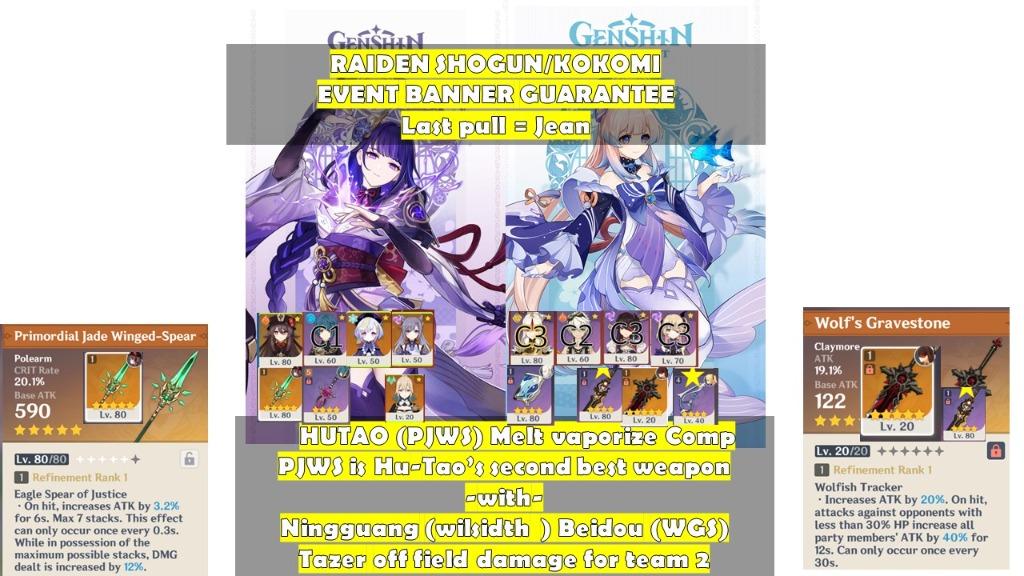Cheap Hu Tao With Pjws Six 5 S Total Guaranteed Kokomi Baal Raiden Shogun As Well Ar50 Genshin Impact Video Gaming Video Games Others On Carousell