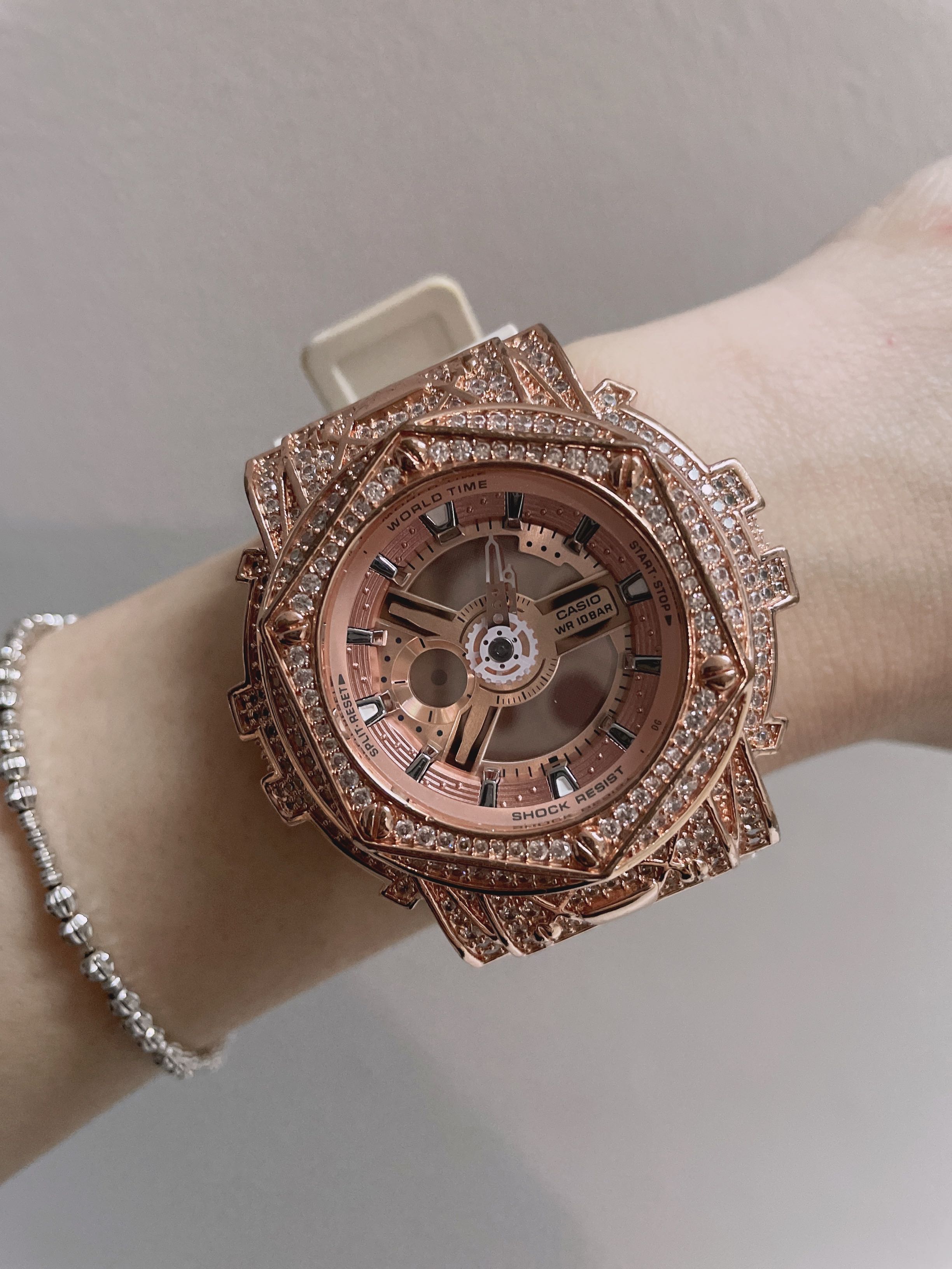 Chrono Collection Full Rose Gold Baby G Full Swarovski Crystal Watch,  Mobile Phones & Gadgets, Wearables & Smart Watches On Carousell