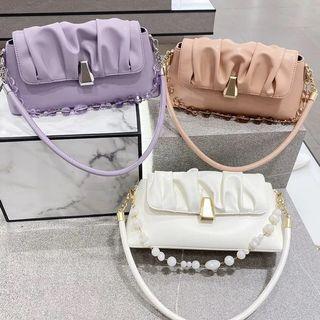 CK Beaded Strap Ruched Trapeze Bag