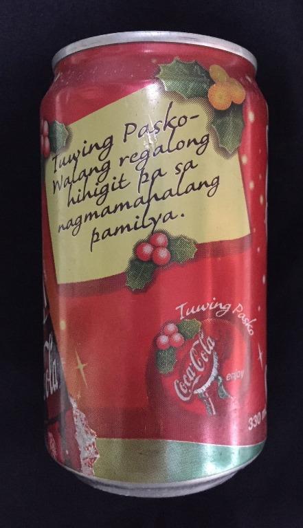 Coca Cola Pasko 2000 Softdrink Can (Category: Vintage Collectibles) located in Paranaque City. Submitted by jobatskifinds (Listing ID 1112788246, Image 3). Description: This item is an empty Coke can released during the 2000 (millennium) Christmas season. The can is in very good condition, except for a single minor ding below the "Coca Cola" logo. Perfect for those collecting Coke items!.