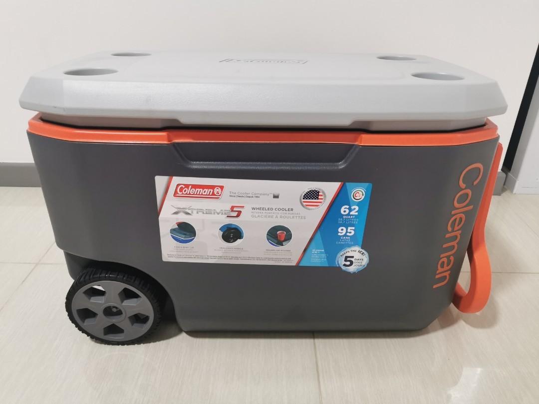 Coleman 62 Quart Wheeled Cooler (Grey/orange), Furniture & Home Living