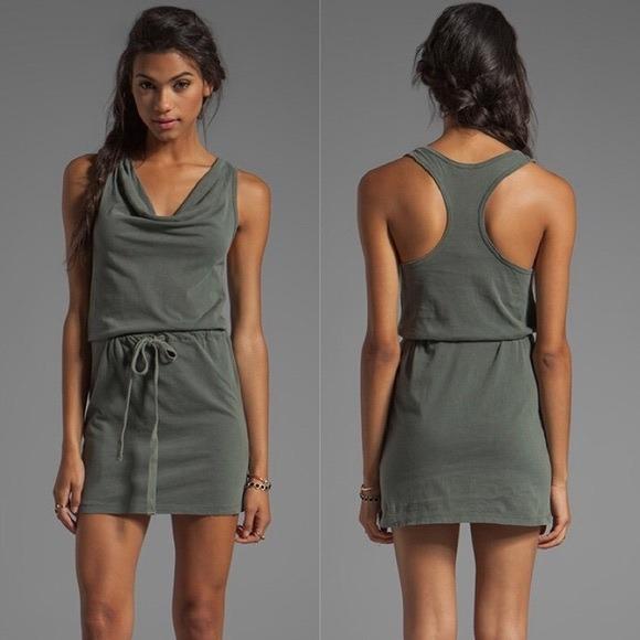 James Perse Racerback cowl neck drawstring mini dress (Category: Dresses) located in Manila. Submitted by sheseesells (Listing ID 231839399, Image 1). Description: FREE SHIPPING (anywhere). Original from Canada US size:3 Color as shown in the pictures (olive green) Bust 36 in True waist 29 half Low hip 40 Across shoulder 15 half Arm length 24 half In seam 34 .