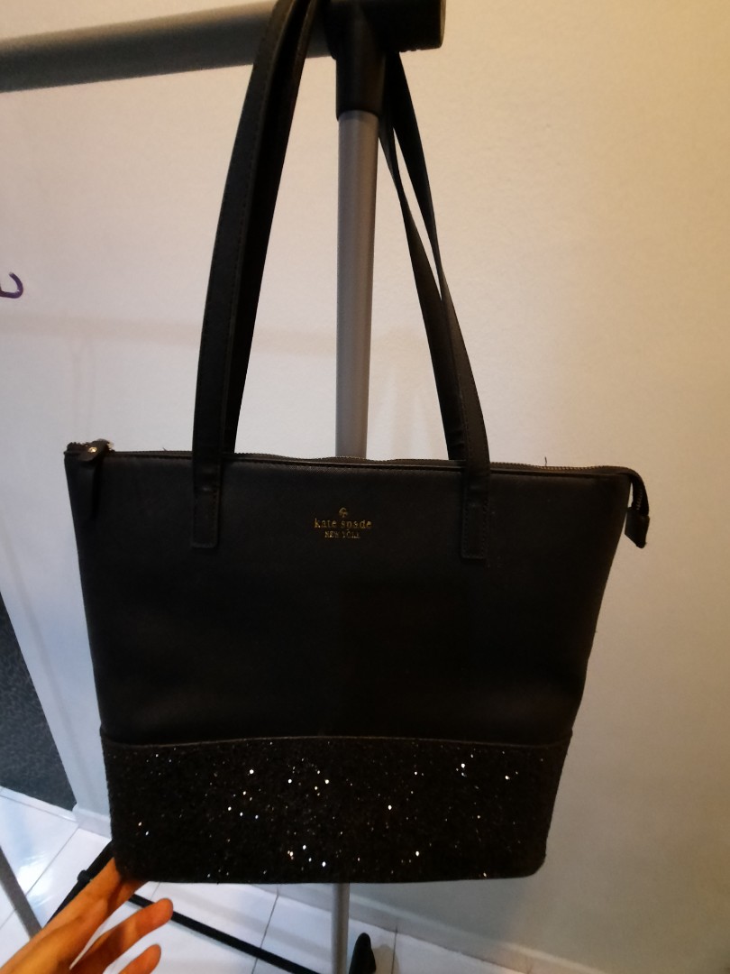 Kate spade black glitter tote cheap