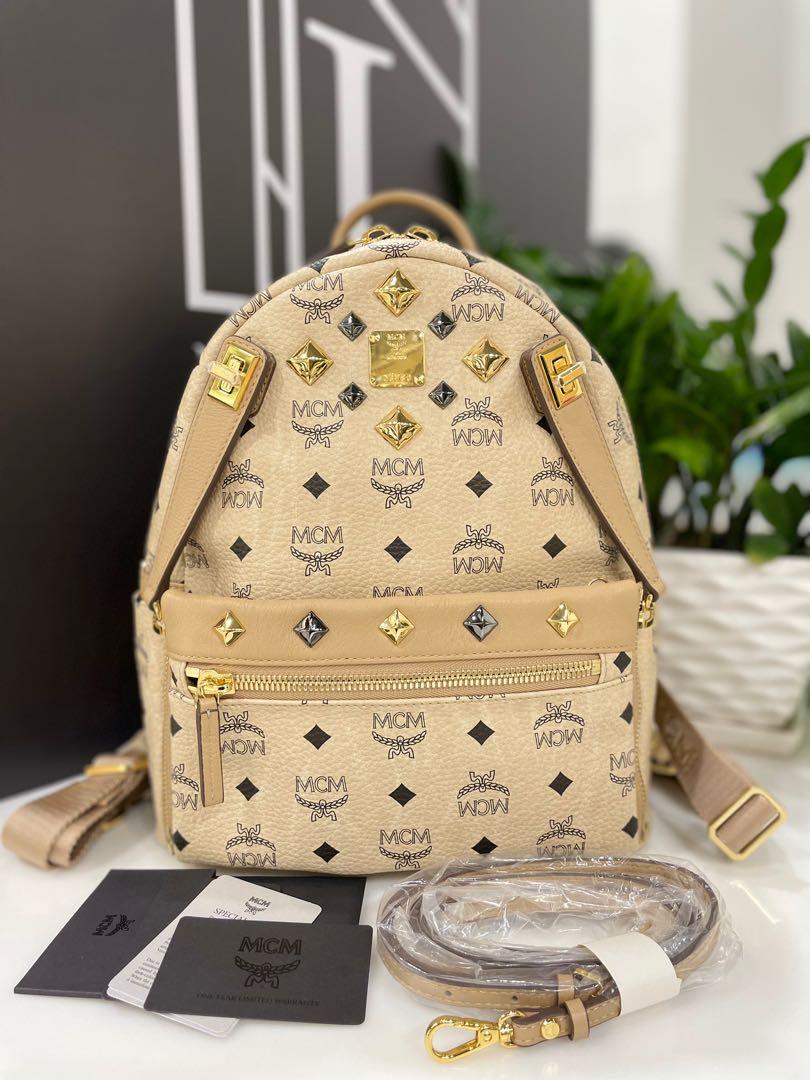Mcm dual stark top backpack medium beige