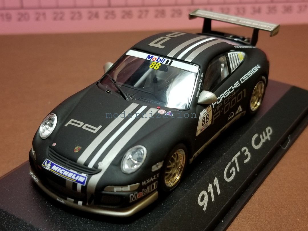 ▫1:43 PORSCHE 911 (997) GT3 CUP #88 PORSCHE DESIGN SUPERCUP 2007 VIP CAR  P'0001 [Matt Black] [White] 保時捷[ポルシェ特注] ポルシェ911 (997) GT3 CUP No.88  MINICHAMPS ミニチャンプス1/43 品番#WAP02013817 [マットブラック] 2007 [