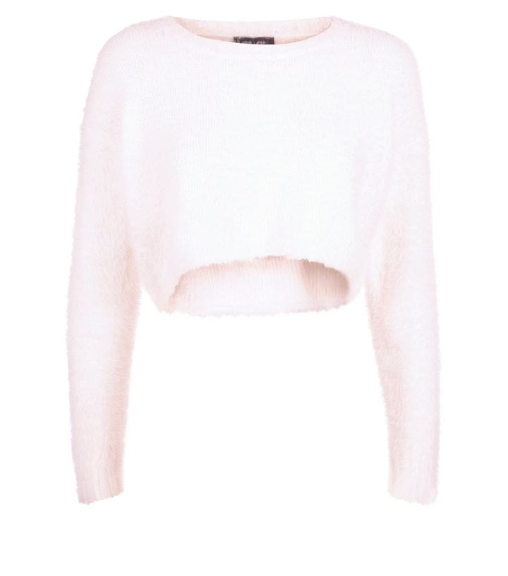Peach Fuzzy Cropped Sweater Women s Fashion Tops Longsleeves on