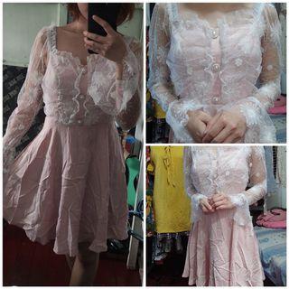Pink lace mini dress