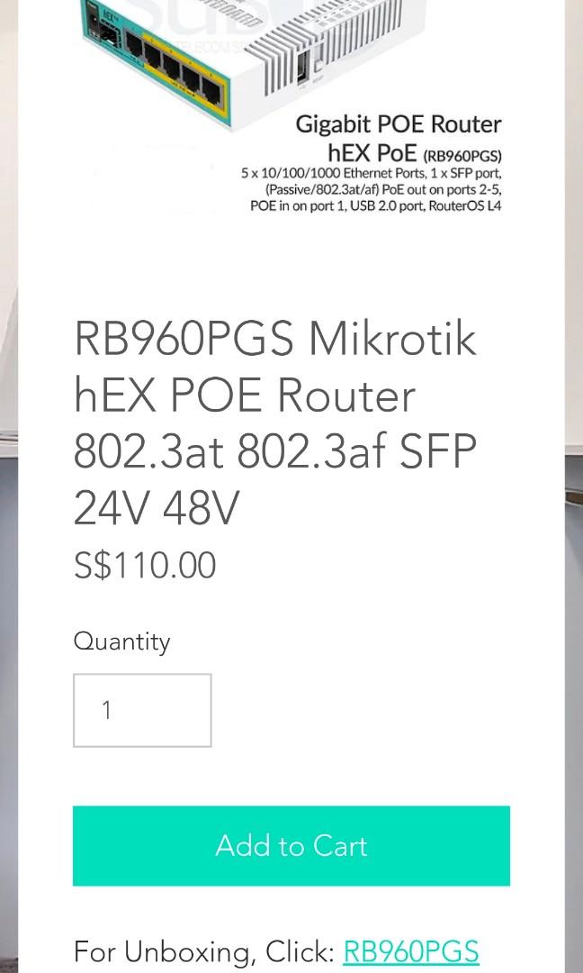 Routeur MikroTik Hex PoE (RB960PGS) - 5 Ports Gigabit, 4 Ports PoE, 1 SFP, Pour Petits Réseaux Pros