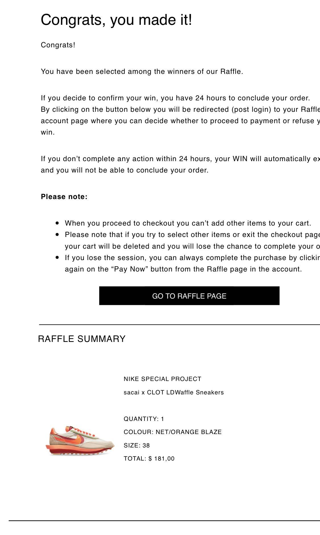 Slam jam sacai raffle discount