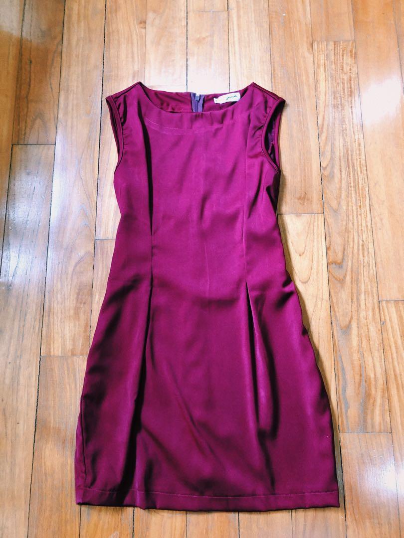 Sack Dress Dress Pesta Warna Maroon Merah Tua Gaun Pesta Kerja