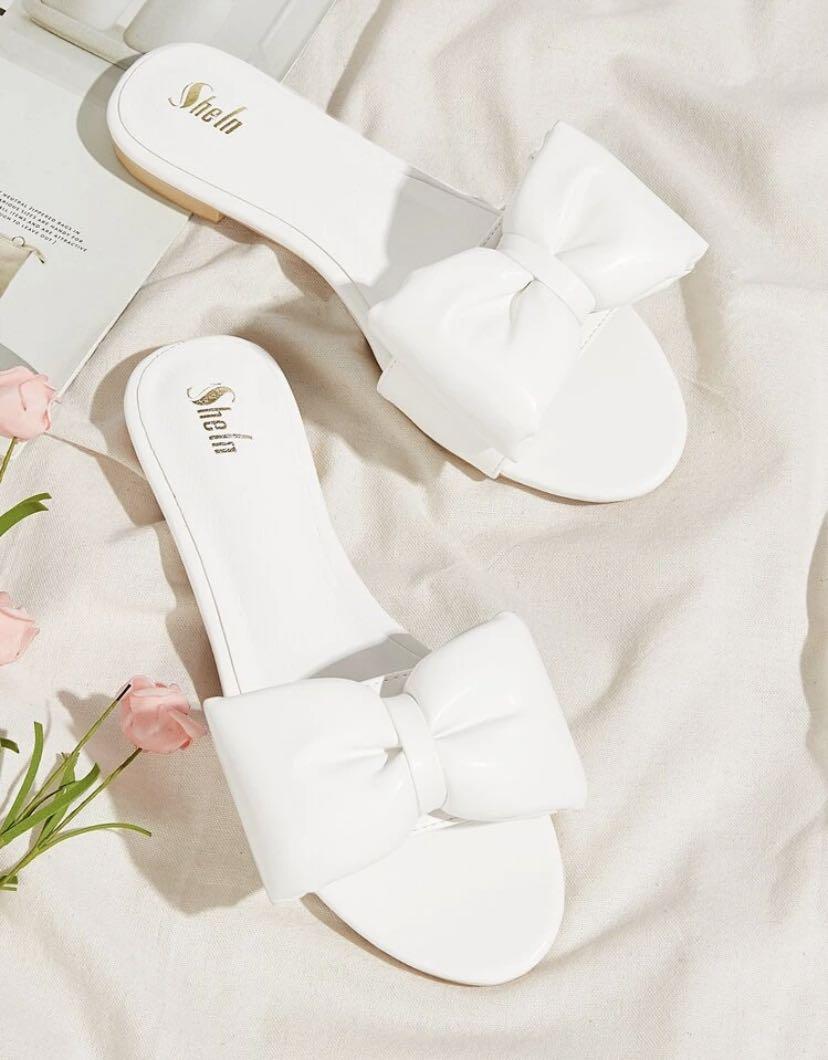 Brand New SHEIN White Bow Decor Slide Sandals