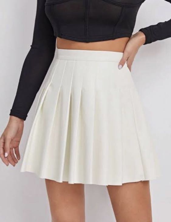 white leather pleated skirt