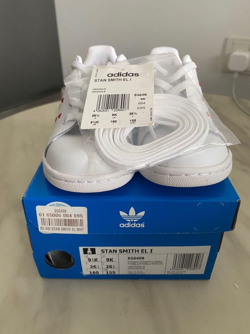 Size 9K Adidas Originals Stan Smith J White with Hearts EG6498