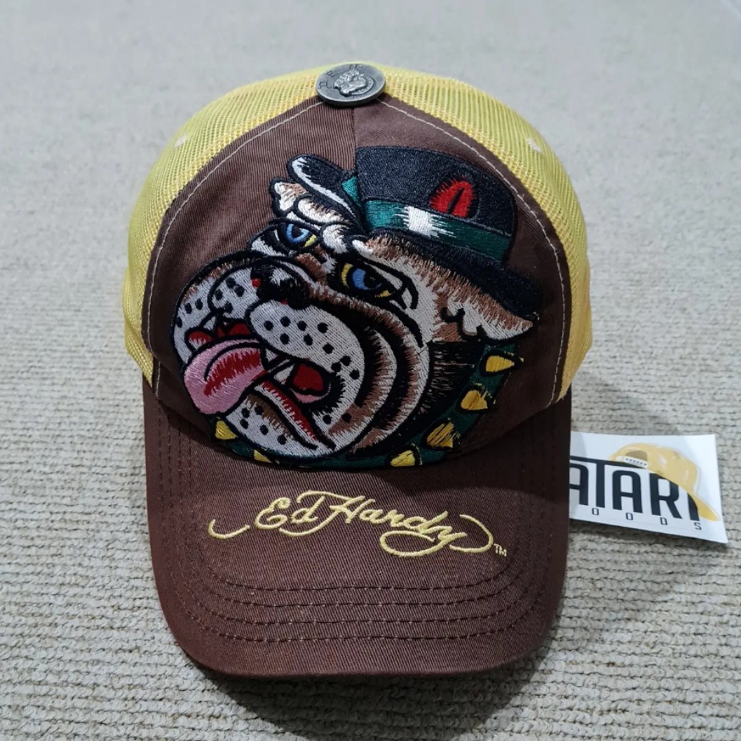 Topi vintage ED HARDY Bulldog, Fesyen 