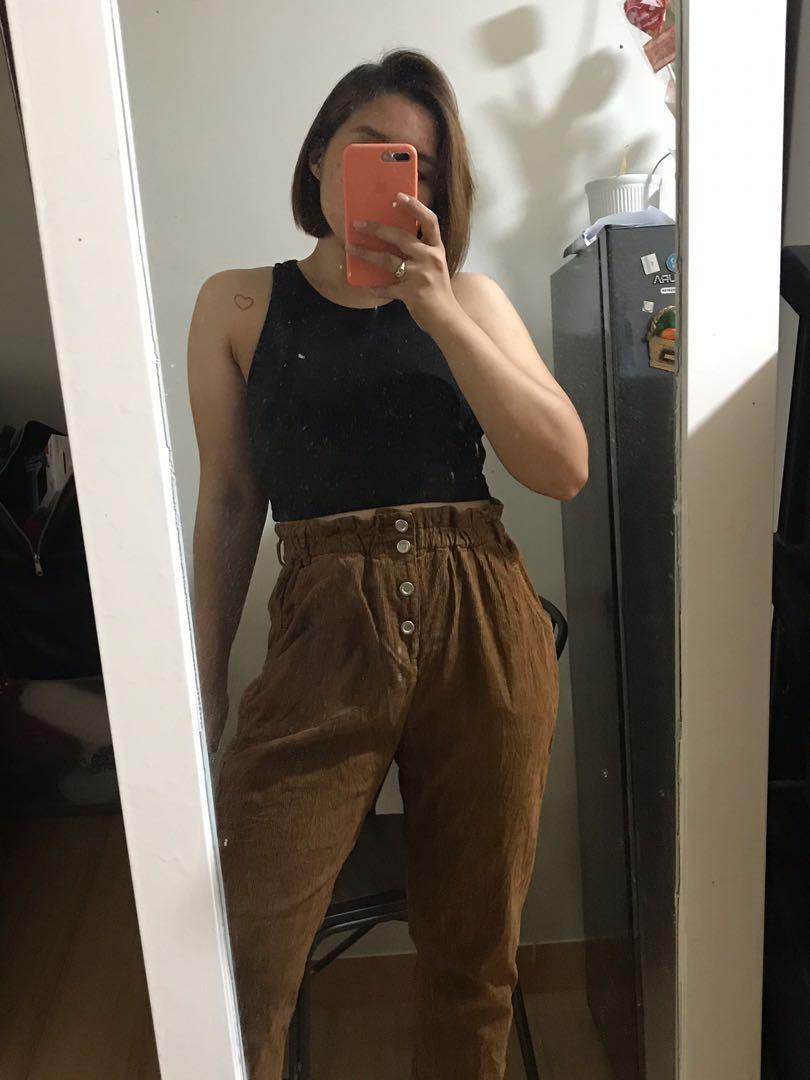 Zara Brown Corduroy Paper Bag Pants, Women's Fashion, Bottoms, Jeans on  Carousell