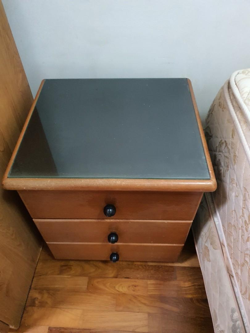 Bed Side Table x2 with custom made glass top, Furniture & Home Living ...