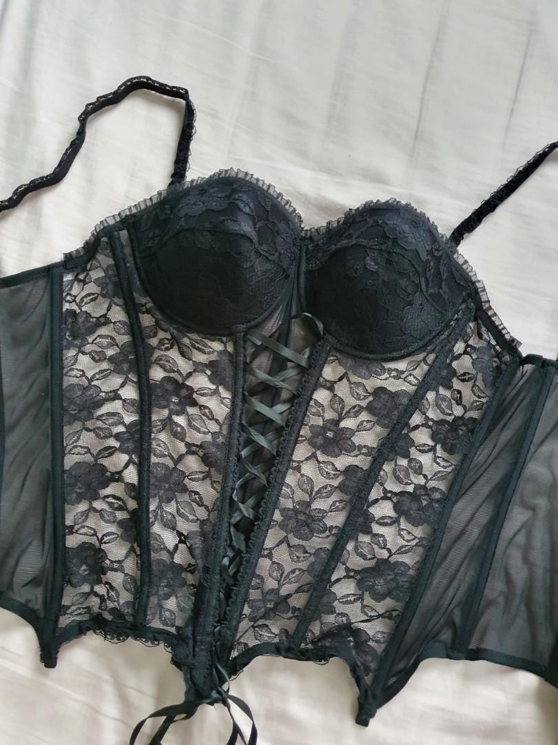 Black lace bustier, Women's Fashion, Tops, Sleeveless on Carousell