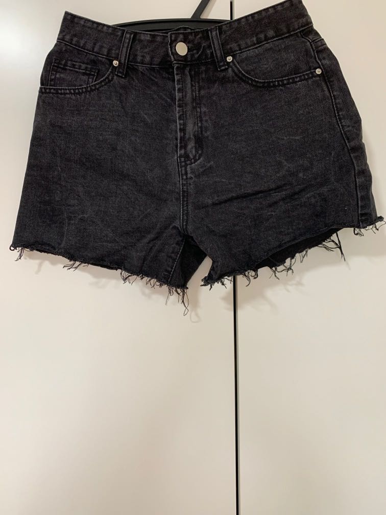 Black Rugged Denim Shorts, Women's 