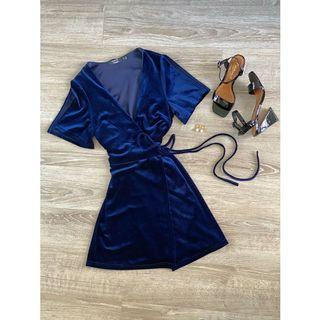 Blue velvet vintage wrap dress