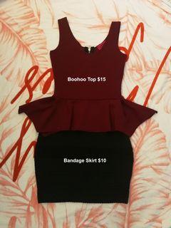 Burgundy Peplum Top and Bandage Skirt