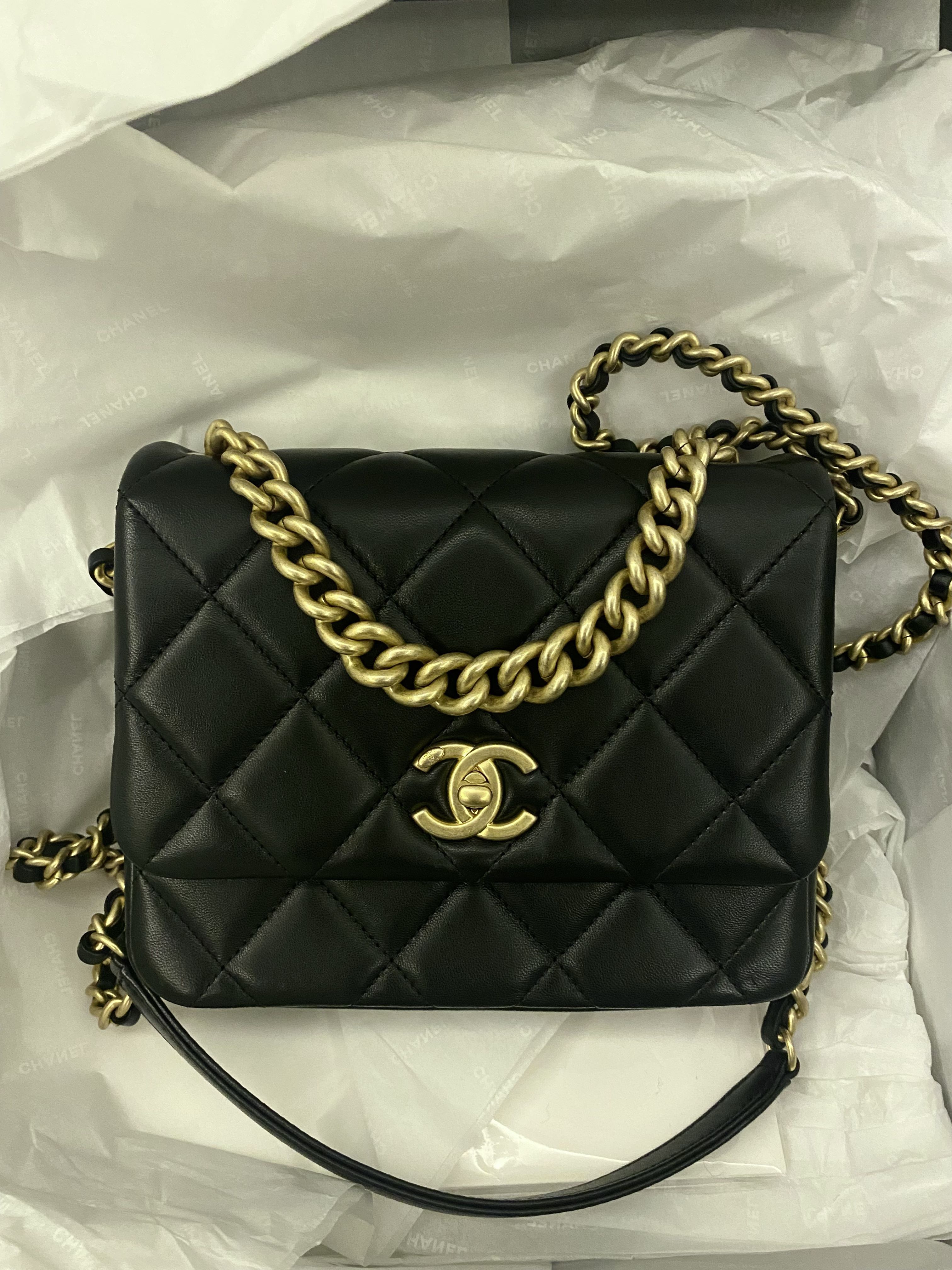 Chanel Mini Flap Bag with Top Handle 21K Black Lambskin