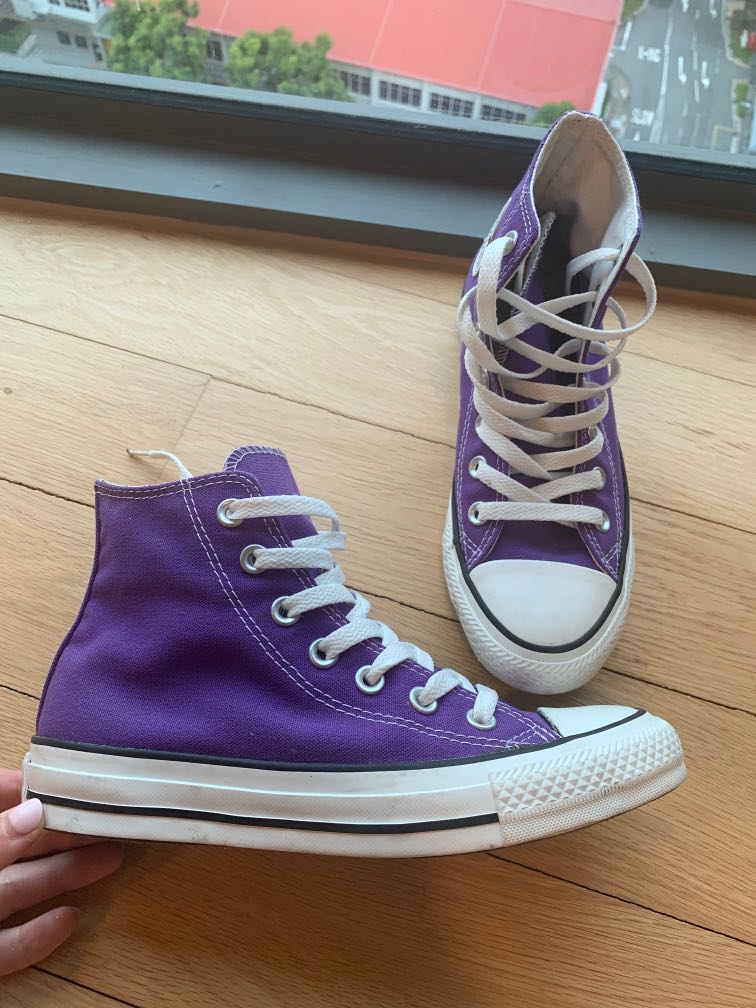 Purple high top chucks best sale