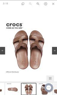 Crocs Ladies Monterey Metallic Slip-on Wedge Sandals in Bronze